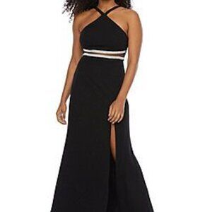 My Michelle SZ11 Black halter style maxi cocktail dress rhinestones prom formal